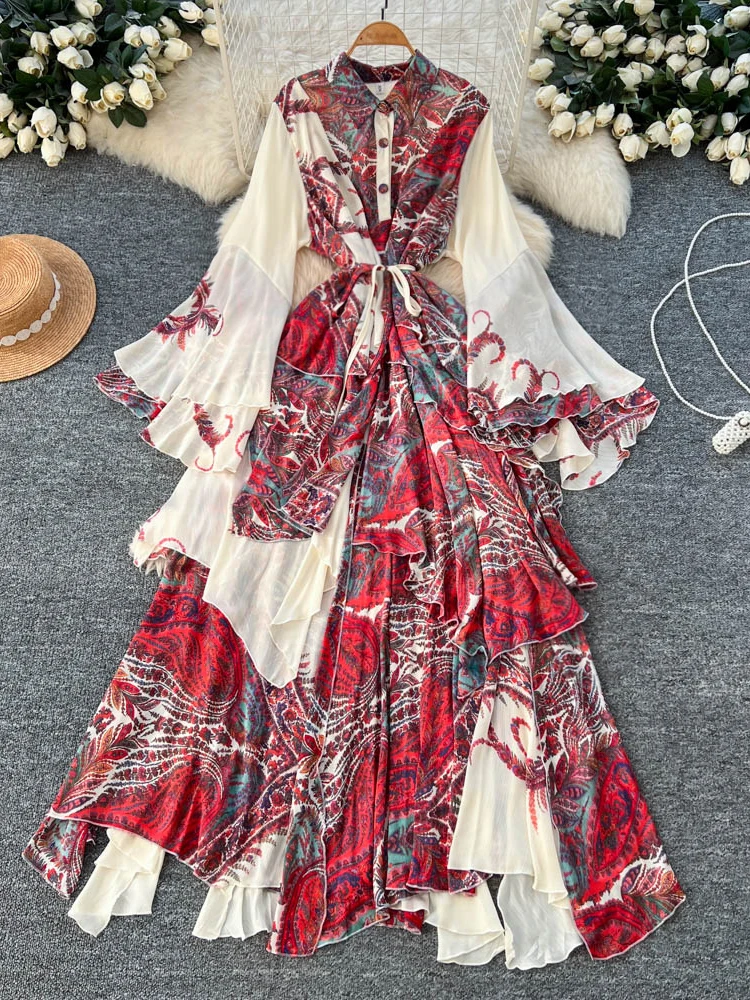 Цветной принт в стиле ретро Blo Bell Sve Dr, женское длинное платье трапециевидной формы с неравномерной талией и кружевной отделкой для похудения, с высокой талией
Цветной принт в стиле ретро Blo Bell Sve Dr, женское длинное платье трапециевидной формы с неравномерной талией и кружевной отделкой для похудения, с высокой талией