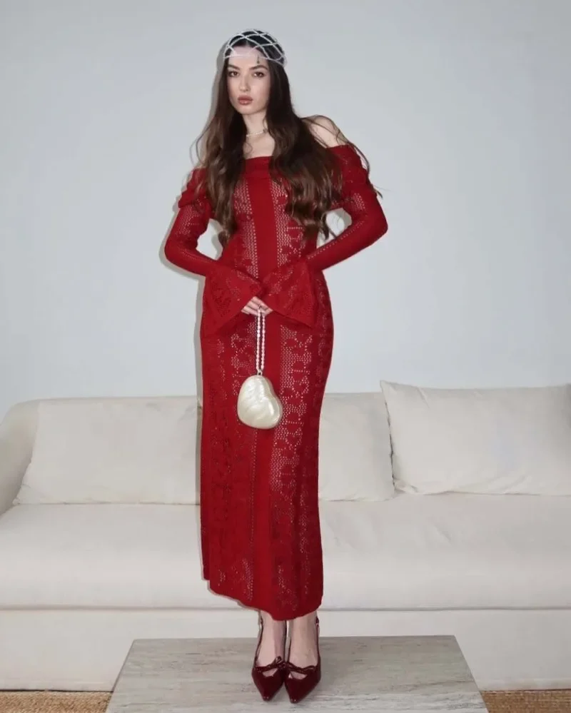 Women Elegant Sexy Crochet Knitted Bodycon Maxi Dress Lapel Off Shoulder Flare Full Sleeve High Stretch Holiday Long Robe
Women Elegant Sexy Crochet Knitted Bodycon Maxi Dress Lapel Off Shoulder Flare Full Sleeve High Stretch Holiday Long Robe