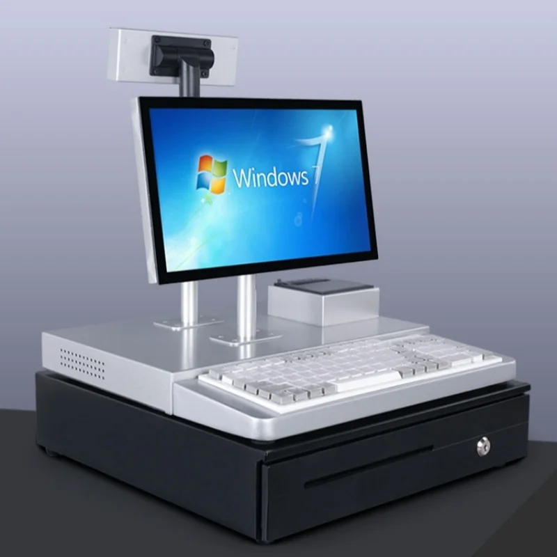 POS Cash Register Широкий экран 13,3 дюйма с клавиатурой Встроенный принтер 58 мм Гостевой дисплей Супермаркет Касса Компьютер черный
POS Cash Register Широкий экран 13,3 дюйма с клавиатурой Встроенный принтер 58 мм Гостевой дисплей Супермаркет Касса Компьютер черный