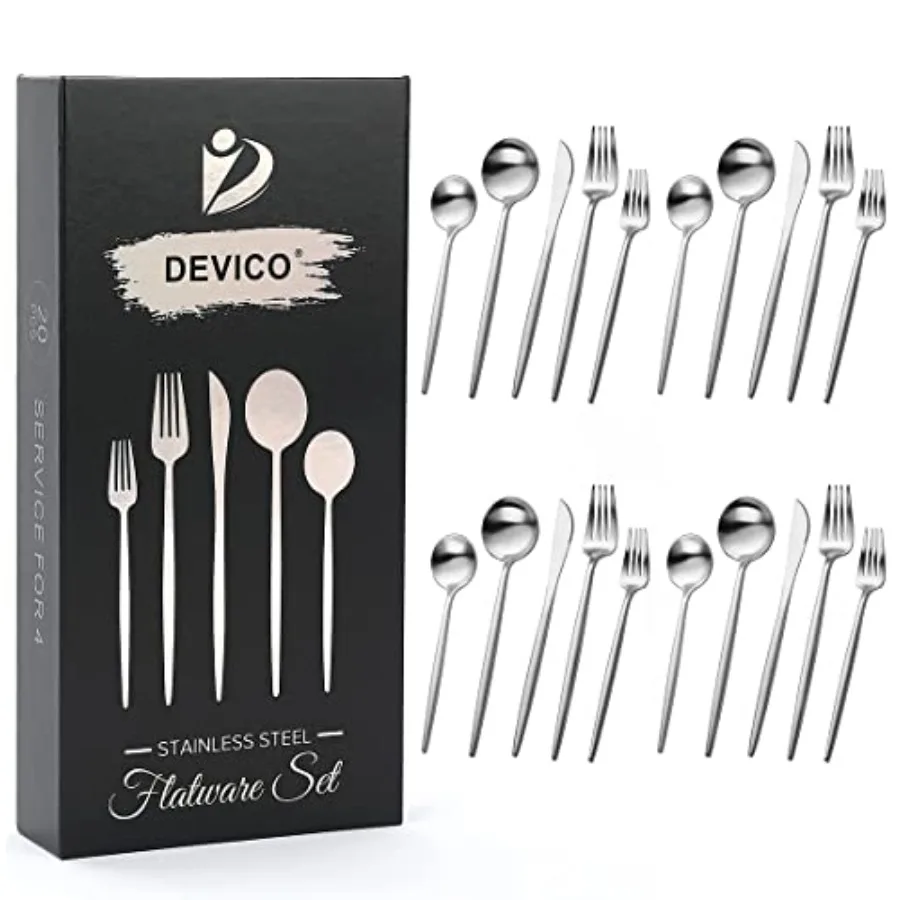 Matte Silverware Set 20-Piece 18/10 Stainless Steel Flatware Cutlery Utensils Tableware Set Service for 4 Great Gift for Friend
Matte Silverware Set 20-Piece 18/10 Stainless Steel Flatware Cutlery Utensils Tableware Set Service for 4 Great Gift for Friend