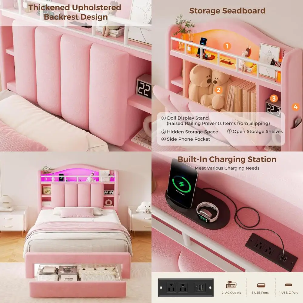 Двуспальная кровать с LED-подсветкой и местом для хранения, обивка из велюра, розовая, с портами USB и Type-C, деревянная решетка
Двуспальная кровать с LED-подсветкой и местом для хранения, обивка из велюра, розовая, с портами USB и Type-C, деревянная решетка