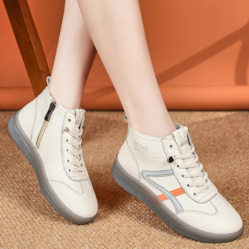 Женские кожаные высокие кроссовки на шнуровке с боковой молнией и полосатыми вставками, нескользящие повседневные прогулочные туфли
Женские кожаные высокие кроссовки на шнуровке с боковой молнией и полосатыми вставками, нескользящие повседневные прогулочные туфли