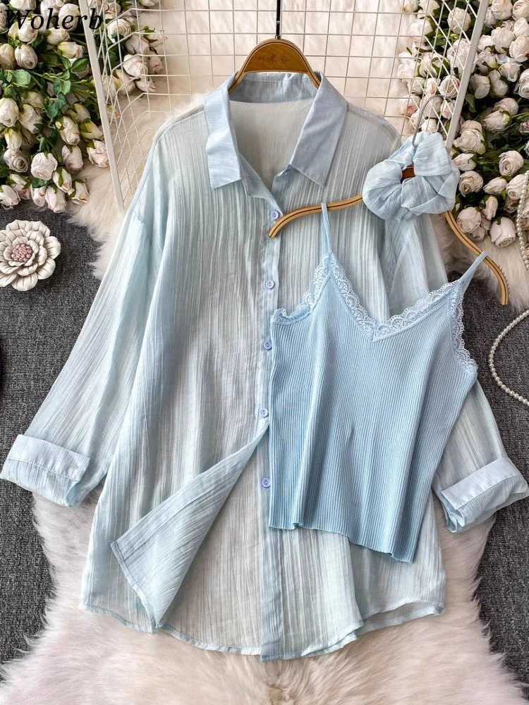 Korean Two Piece Sets 2025 Women's Clothing Sun Protection Summer Blouses + Lace Patchwork Vest Outfits All Match Shirts Suit
Korean Two Piece Sets 2025 Women's Clothing Sun Protection Summer Blouses + Lace Patchwork Vest Outfits All Match Shirts Suit