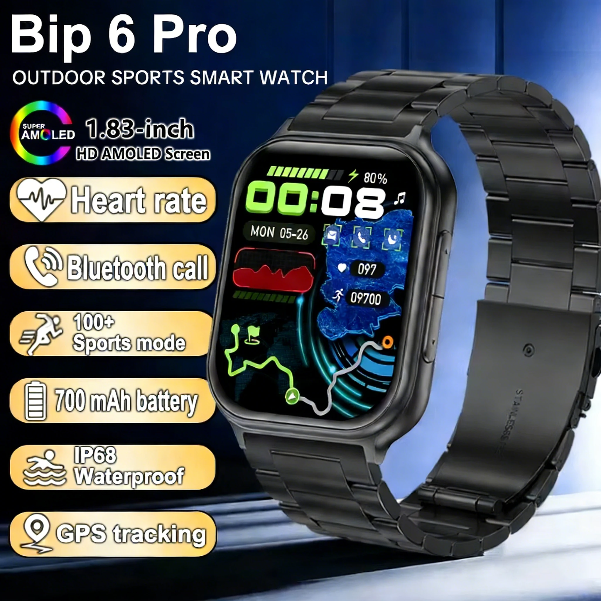 IP68 Waterproof Smartwatches Track GPS Bluetooth Call Heart Rate Fitness Sports Outdoor Men Women New Bip 6 Pro Smart Watch 2026
IP68 Waterproof Smartwatches Track GPS Bluetooth Call Heart Rate Fitness Sports Outdoor Men Women New Bip 6 Pro Smart Watch 2026
