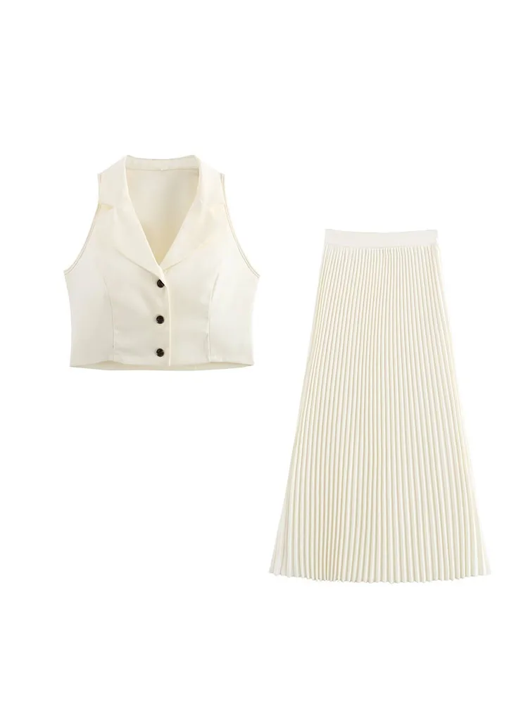 2024 Summer New Women's Clothing European and American Style French Temperament Suit Vest Vest High Waist Pleated Long Skirt
2024 Summer New Women's Clothing European and American Style French Temperament Suit Vest Vest High Waist Pleated Long Skirt