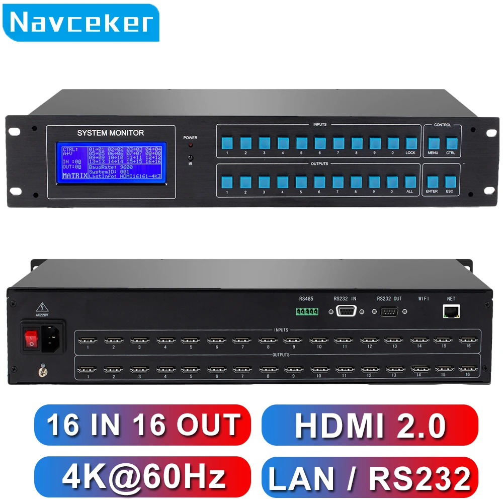 Navceker 4K 60Hz HDMI Matrix 16x16 8x8 8x16 ProAV HDMI Matrix Switch Splitter Splitter Support Web GUI Control & RS232 for HDTV
Navceker 4K 60Hz HDMI Matrix 16x16 8x8 8x16 ProAV HDMI Matrix Switch Splitter Splitter Support Web GUI Control & RS232 for HDTV