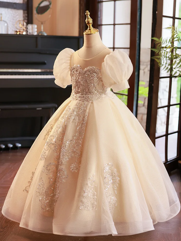 Champagne Flower Girl Dresses for Weddings Party Birthday Princess Sequin Tulle Pageant Dress Formal Prom Gowns with Long Train
Champagne Flower Girl Dresses for Weddings Party Birthday Princess Sequin Tulle Pageant Dress Formal Prom Gowns with Long Train