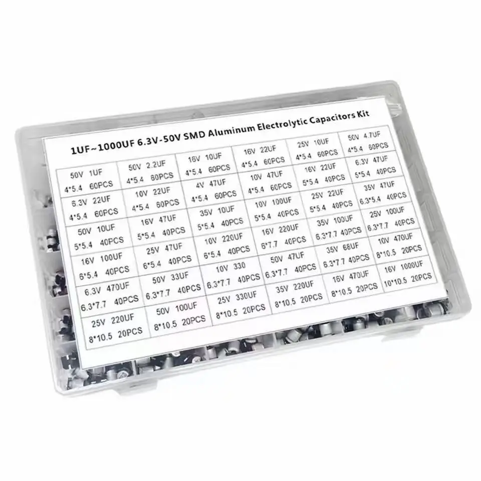 Набор из 36 видов алюминиевых электролитических SMD-конденсаторов, 1500 шт., от 1 мкФ до 1500 мкФ, 6.3В-50В, комплект электронных компонентов
Набор из 36 видов алюминиевых электролитических SMD-конденсаторов, 1500 шт., от 1 мкФ до 1500 мкФ, 6.3В-50В, комплект электронных компонентов