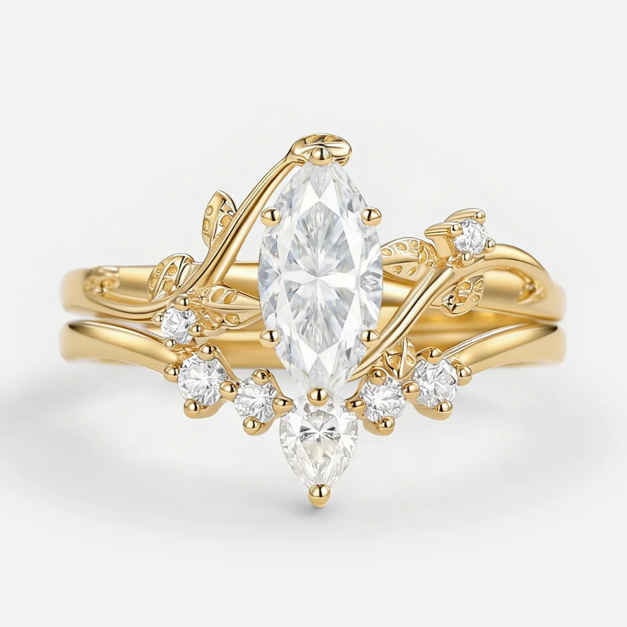 1CT Marquise Cut Moissanite Ring Set S925 Silver 18K Gold Plated Leaf Design Bridal Engagement Ring for Women Gifts
1CT Marquise Cut Moissanite Ring Set S925 Silver 18K Gold Plated Leaf Design Bridal Engagement Ring for Women Gifts 