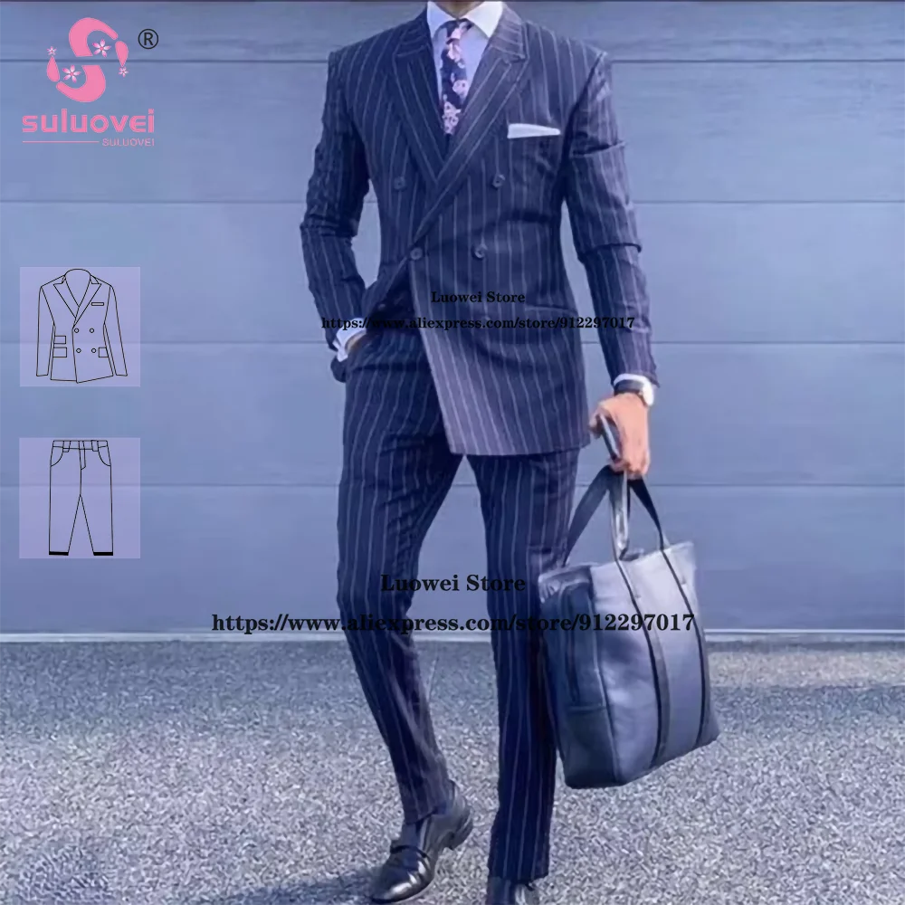 Striped Slim Fit Suits For Men Double Breated 2 Piece Jacket Pants Set Formal Groom Wedding Peaked Lapel Tuxedos Business Blazer
Striped Slim Fit Suits For Men Double Breated 2 Piece Jacket Pants Set Formal Groom Wedding Peaked Lapel Tuxedos Business Blazer