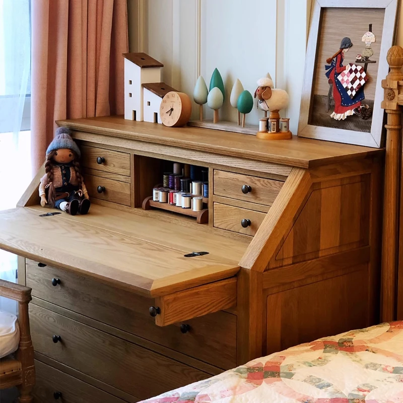 European retro solid wood storage, writing and makeup dual-purpose chest, bedroom oak storage desk, multi-purpose piano bookcase
European retro solid wood storage, writing and makeup dual-purpose chest, bedroom oak storage desk, multi-purpose piano bookcase