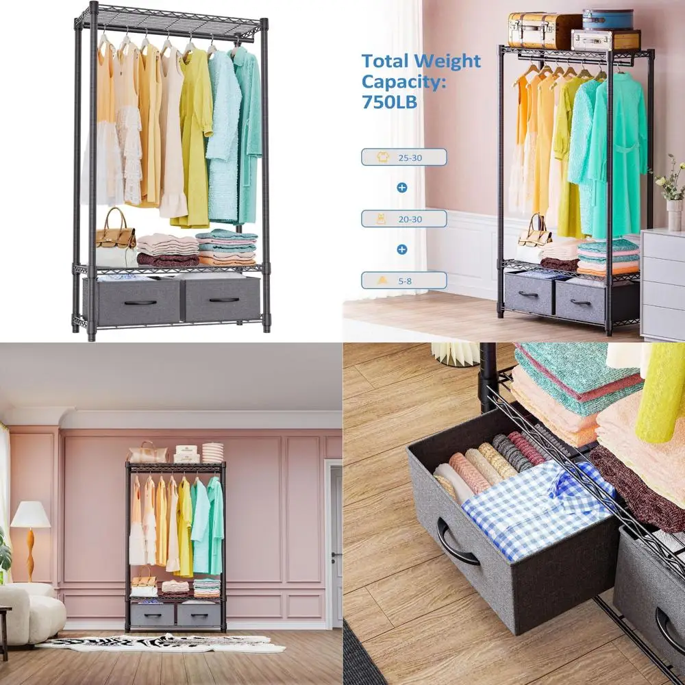 Сверхмощная металлическая отдельно стоящая вешалка для одежды для подвешивания одежды с одним стержнем и двойными полками - прочный шкаф для гардероба
Сверхмощная металлическая отдельно стоящая вешалка для одежды для подвешивания одежды с одним стержнем и двойными полками - прочный шкаф для гардероба