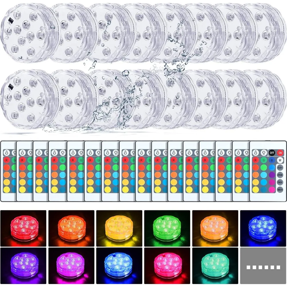 16 Pack Submersible LED Lights with Remote Waterproof Pool Underwater LED Light Battery Operated Bathtub16 Color Changing Lamp
16 Pack Submersible LED Lights with Remote Waterproof Pool Underwater LED Light Battery Operated Bathtub16 Color Changing Lamp