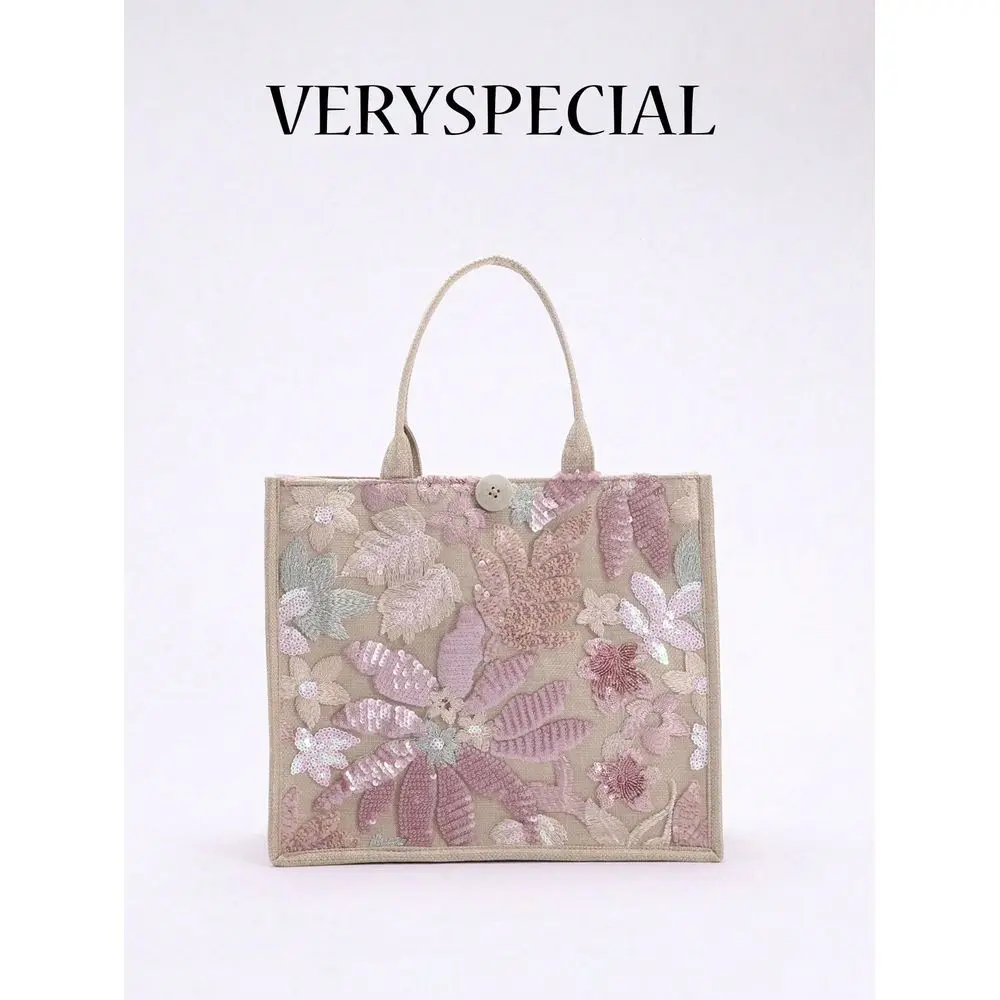 MultiColor Sequins Mesh Splice Linen Tote Bag, Fashion Floral Leaf Embroidery Pattern Large Capacity Shoulder Bag For Women, Ca
MultiColor Sequins Mesh Splice Linen Tote Bag, Fashion Floral Leaf Embroidery Pattern Large Capacity Shoulder Bag For Women, Ca