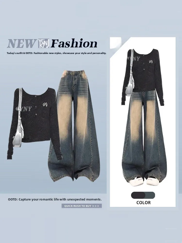 Retro American Sle Spicy Girl Slim Fit T-irt Women's Wide Leg Vintage Jeans Spring Faion Set High Waist ort Length
Retro American Sle Spicy Girl Slim Fit T-irt Women's Wide Leg Vintage Jeans Spring Faion Set High Waist ort Length