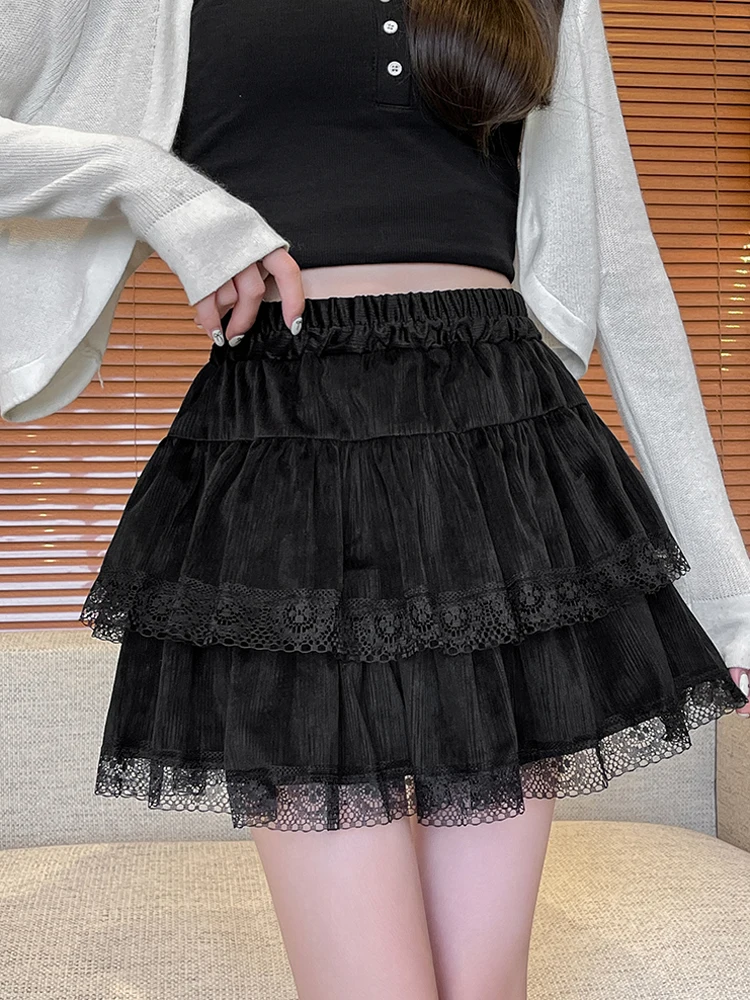Lace Splicing Velvet Pleated Short Skirts New Women's Clothing Elastic High Waist Slim Versatile Kawaii Cake Mini Skirt A-line
Lace Splicing Velvet Pleated Short Skirts New Women's Clothing Elastic High Waist Slim Versatile Kawaii Cake Mini Skirt A-line