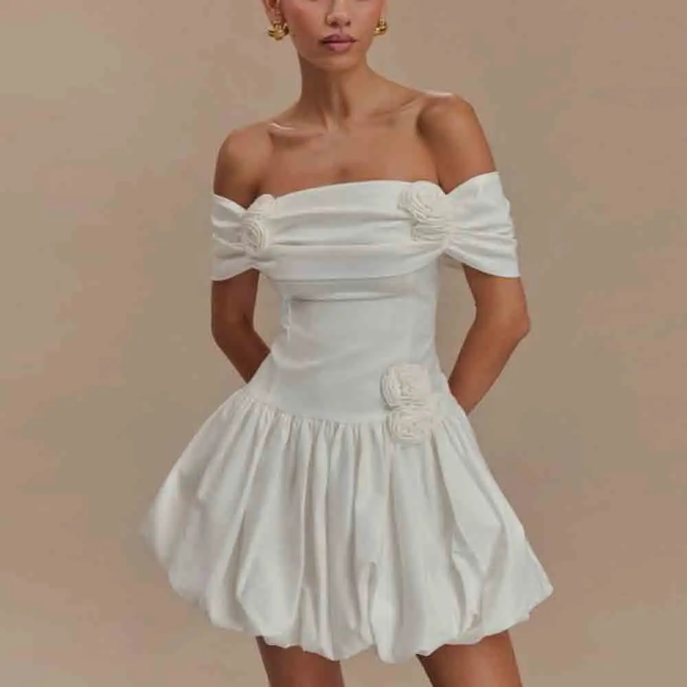 Customized Mini Bridal Dress 3D Floral Applique Satin Puff Skirt Wedding Party Dress 2026 Off Shoulder Short vestidos de novia
Customized Mini Bridal Dress 3D Floral Applique Satin Puff Skirt Wedding Party Dress 2026 Off Shoulder Short vestidos de novia