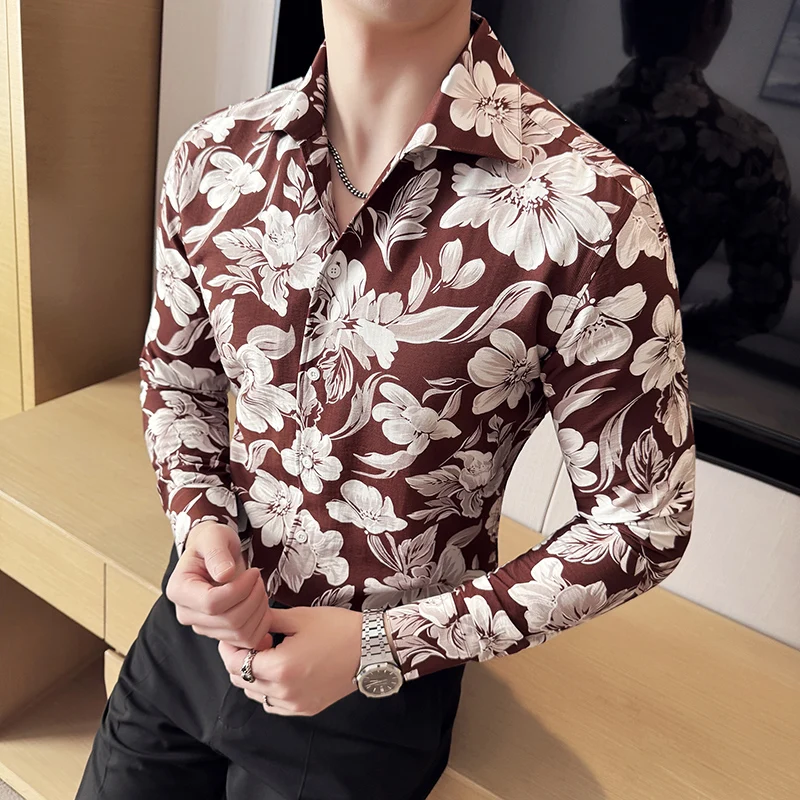 Camisas De Hombre рубашки с цветочным принтом в британском стиле для мужчин, корейская элегантная мужская рубашка-рубашка с длинными рукавами, черный/кофейный
Camisas De Hombre рубашки с цветочным принтом в британском стиле для мужчин, корейская элегантная мужская рубашка-рубашка с длинными рукавами, черный/кофейный