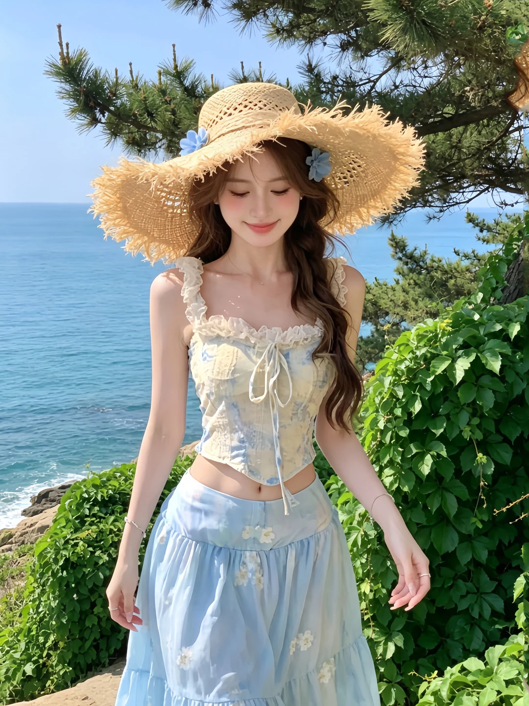 Blue Lace Trim Halter Neck Skirt Set Women's Summer Vacation Style Beachside Casual High Waist Floral Print Two-Piece Suit
Blue Lace Trim Halter Neck Skirt Set Women's Summer Vacation Style Beachside Casual High Waist Floral Print Two-Piece Suit