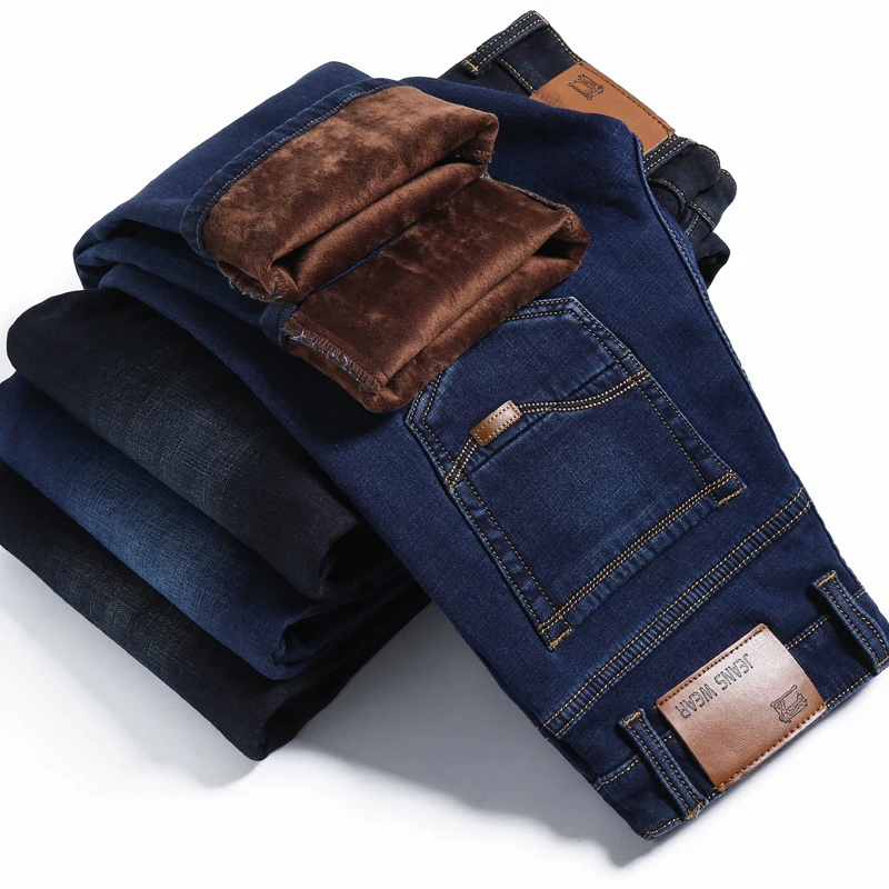 Nice Winter New Men's Warm Slim Fit Jeans Business Fashion Thicken Denim Trousers Fleece Stretch Brand Pants Black Blue
Nice Winter New Men's Warm Slim Fit Jeans Business Fashion Thicken Denim Trousers Fleece Stretch Brand Pants Black Blue