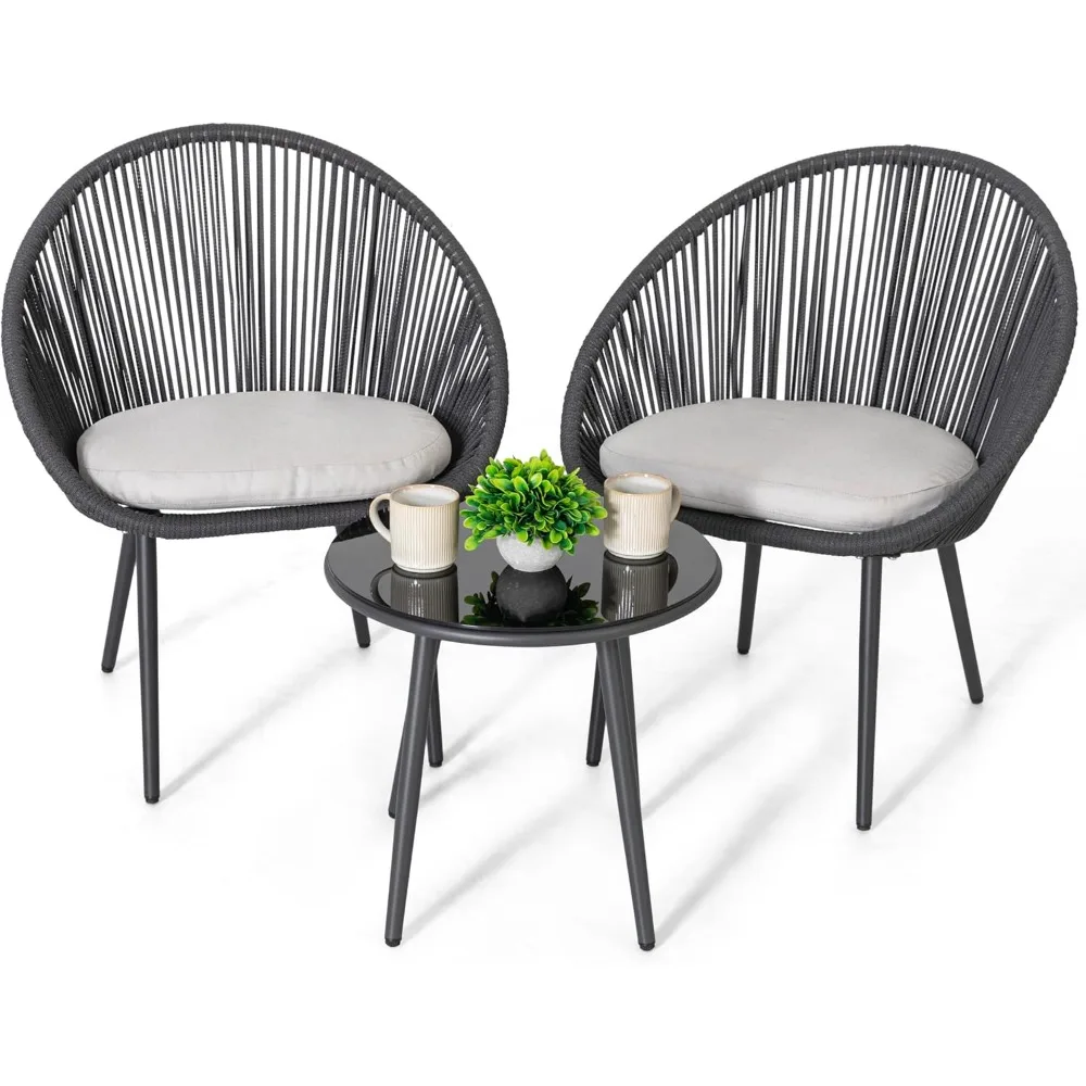 3 Piece Outdoor Bistro Set, Woven Rope Conversation Patio Set, All Weather Patio Furniture Chairs and Table with Cushions for G
3 Piece Outdoor Bistro Set, Woven Rope Conversation Patio Set, All Weather Patio Furniture Chairs and Table with Cushions for G