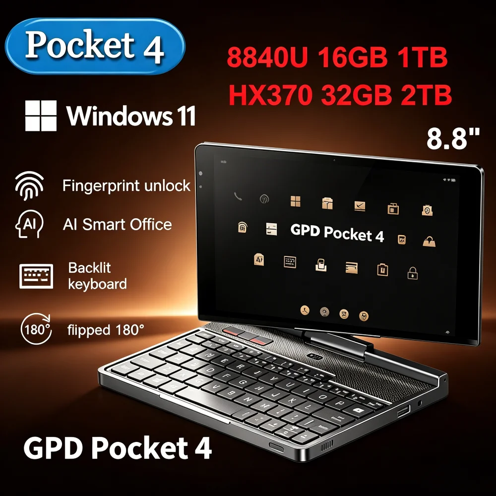 GPD Pocket 4 Compact Mini Notebook Full Functional Ports Lightweight Portable Office Processor Modular Interface Business 8.8-i
GPD Pocket 4 Compact Mini Notebook Full Functional Ports Lightweight Portable Office Processor Modular Interface Business 8.8-i