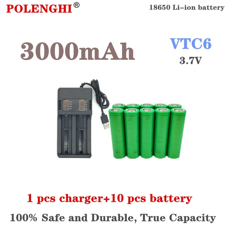 100% real capacity INR VTC6 3.7V 3000mAh 18650, rechargeable multifunctional lithium battery+USB charger
100% real capacity INR VTC6 3.7V 3000mAh 18650, rechargeable multifunctional lithium battery+USB charger