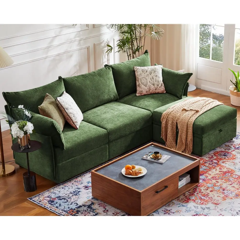 102.6 L Shaped Modular Sectional Couch with Washable Chenille Cover, 4 Seater Deep Seat Sofa with Storage Ottoman amp Reversibl
102.6 L Shaped Modular Sectional Couch with Washable Chenille Cover, 4 Seater Deep Seat Sofa with Storage Ottoman amp Reversibl