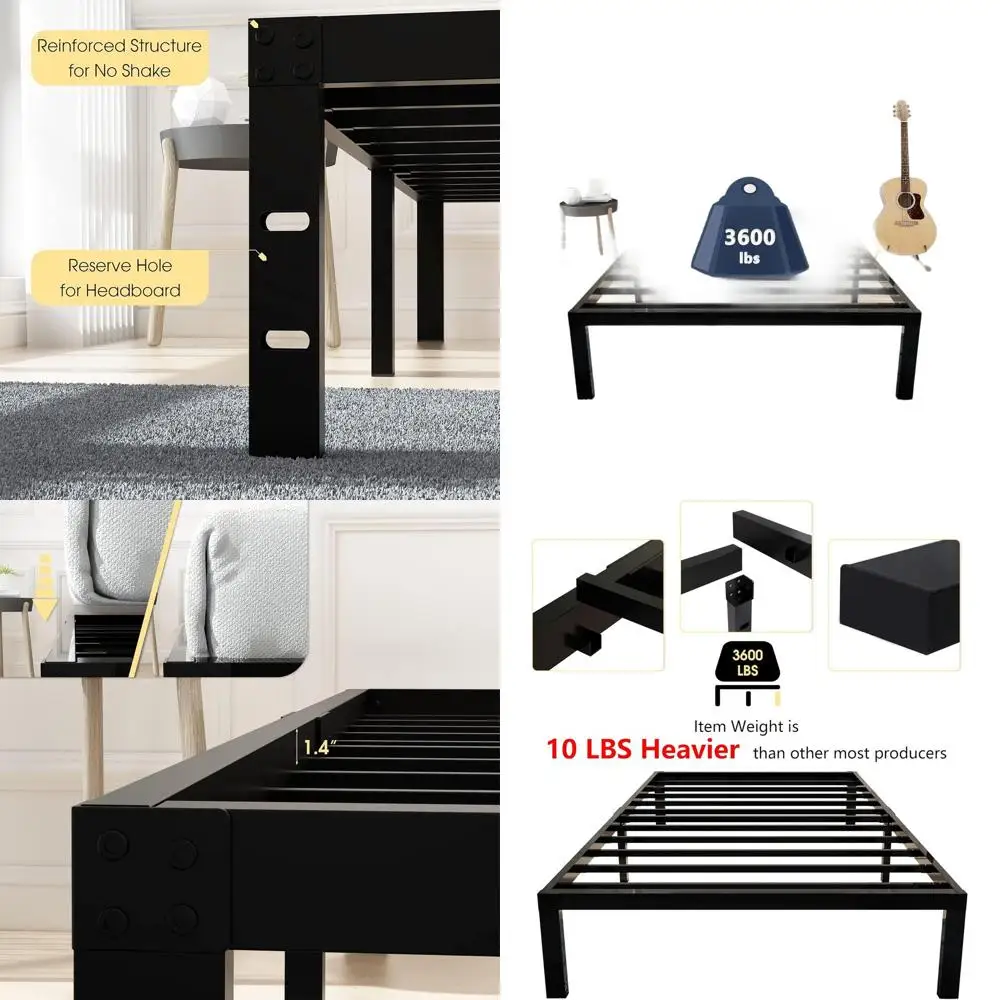 Twin Size 3600 lbs Capacity Heavy Duty Metal Bed Frame with 14 Inch Steel Slat Support and Quick Lock Assembly
Twin Size 3600 lbs Capacity Heavy Duty Metal Bed Frame with 14 Inch Steel Slat Support and Quick Lock Assembly