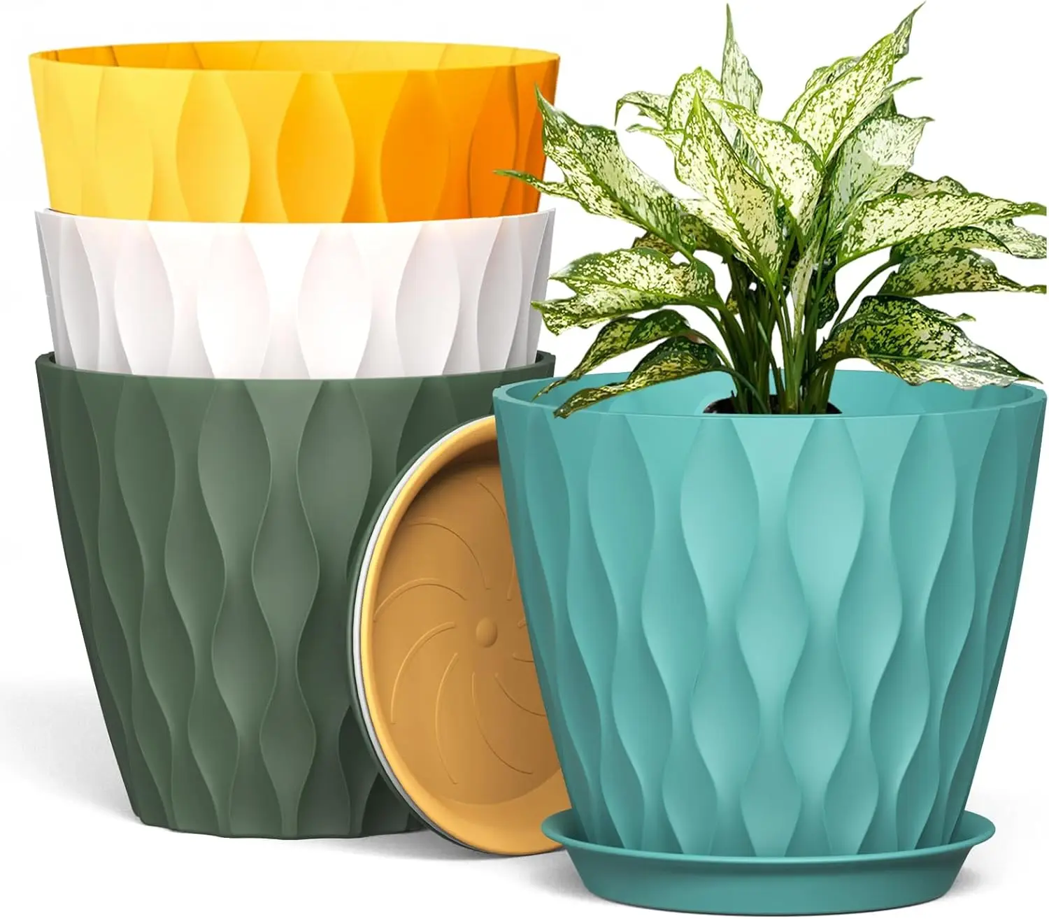8 Inch Plant Pots 4 Pack Plastic Planters with Drainage Holes & Saucers for Indoor Outdoor, Waffle Texture Flower Pots for
8 Inch Plant Pots 4 Pack Plastic Planters with Drainage Holes & Saucers for Indoor Outdoor, Waffle Texture Flower Pots for