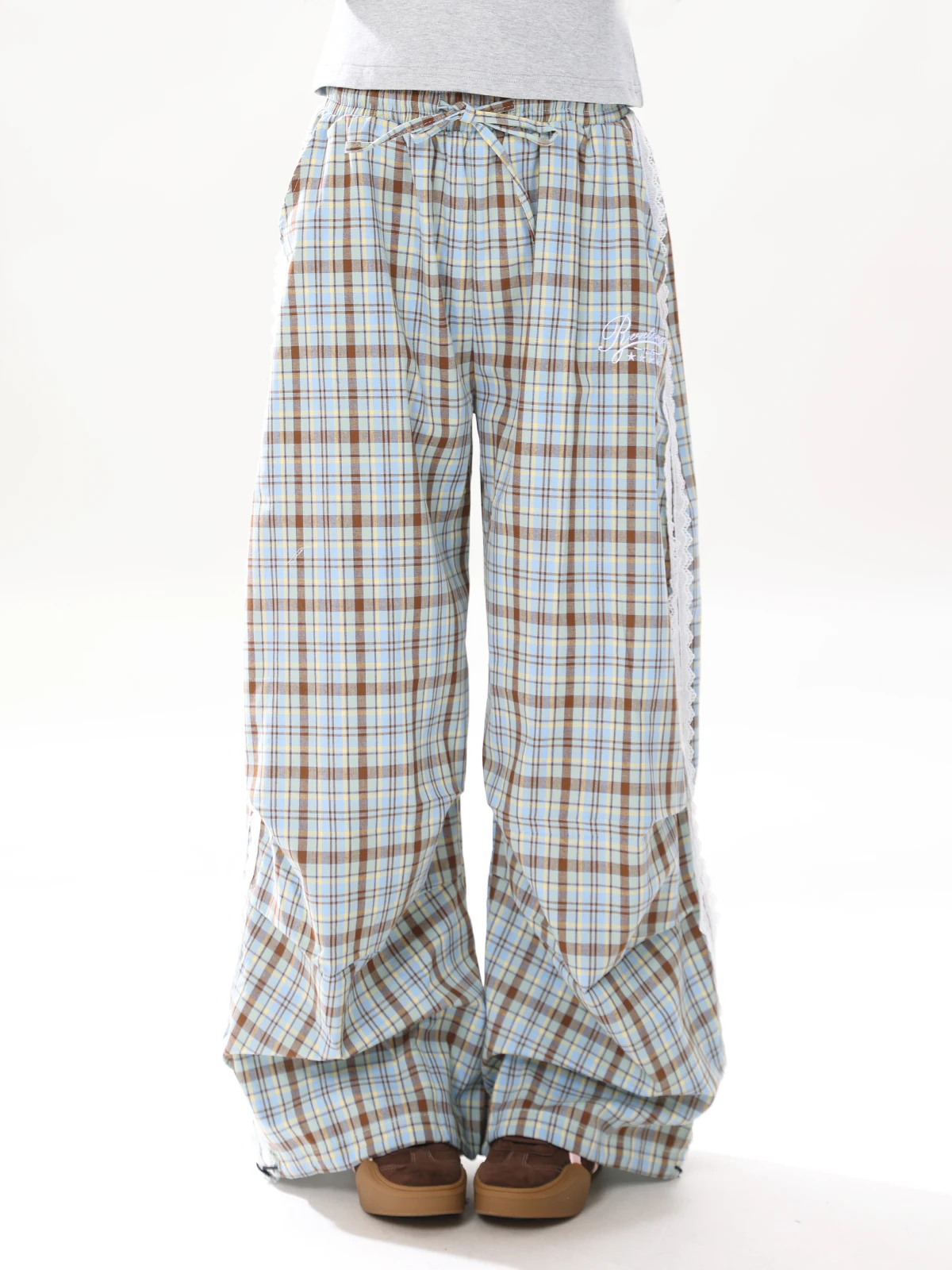 ENJOG American Style Lace Pleated Plaid Pants Women's Loose Lazy Style Wide Leg Straight Casual Trousers Cotton Natural Waist
ENJOG American Style Lace Pleated Plaid Pants Women's Loose Lazy Style Wide Leg Straight Casual Trousers Cotton Natural Waist