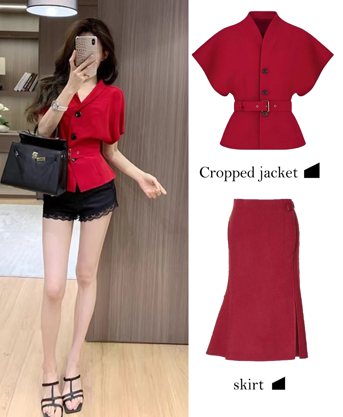 FWRD Red Short Sleeved Tie Waist Top Slit Skirt Suit Fashionable Slim Fit Womens Workplace slit Skirt Suit #FWRD0101
FWRD Red Short Sleeved Tie Waist Top Slit Skirt Suit Fashionable Slim Fit Womens Workplace slit Skirt Suit #FWRD0101
