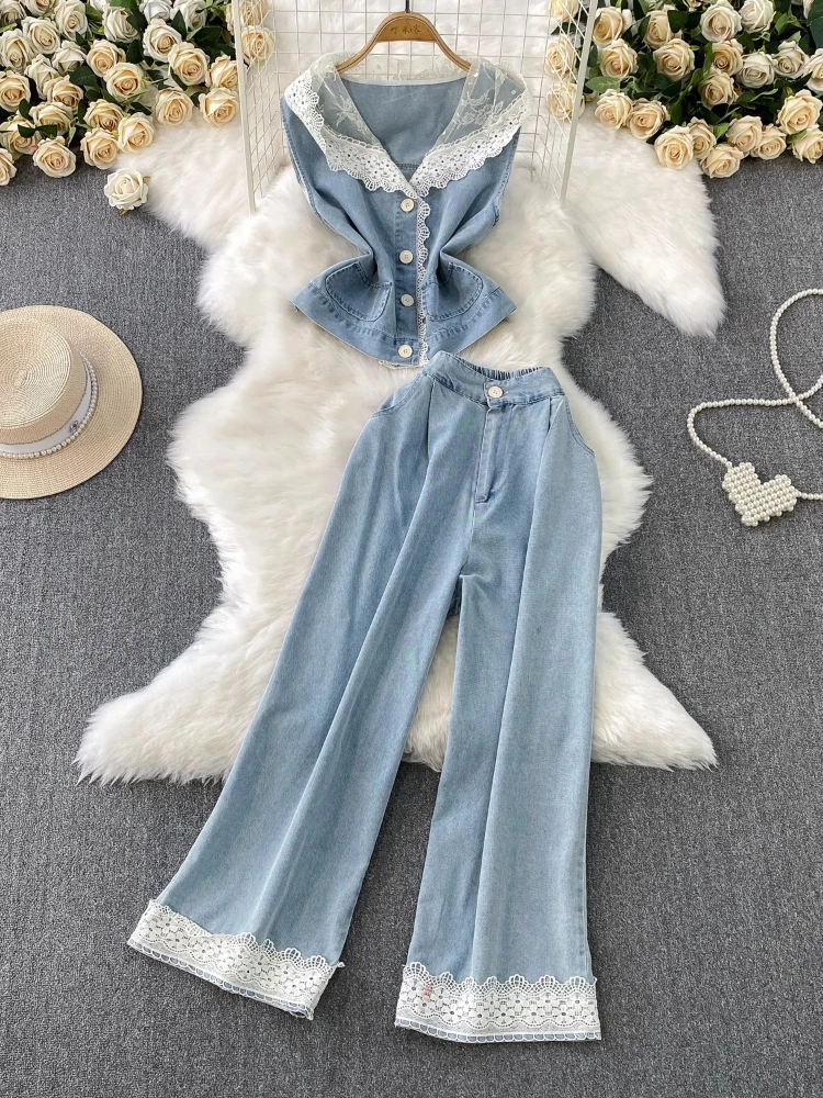 Y2k Spice Girls Denim Matching Sets Lace Patchwork V Neck Sleeveless Crop Tops+high Waist Straight Pants Design Women's Clothing
Y2k Spice Girls Denim Matching Sets Lace Patchwork V Neck Sleeveless Crop Tops+high Waist Straight Pants Design Women's Clothing