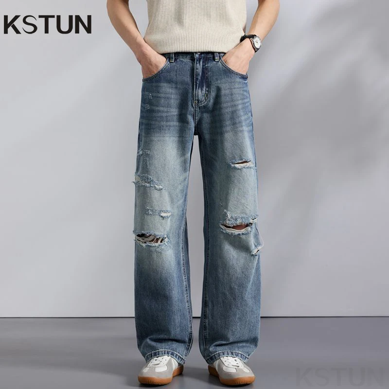 KSTUN 2026 Summer Distressed Jeans For Men Wide-leg Ripped Baggy Pants Loose Straight Vintage Streetwear Hip hop Motocycle Jeans
KSTUN 2026 Summer Distressed Jeans For Men Wide-leg Ripped Baggy Pants Loose Straight Vintage Streetwear Hip hop Motocycle Jeans