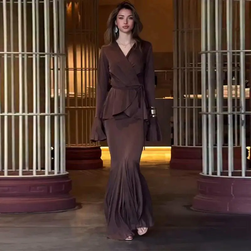 Elegant Brown Long Sleeve Asymmetrical Dress Set Women's Fashion Outerwear 2025 New Cross-Border Slimming Outerwear
Elegant Brown Long Sleeve Asymmetrical Dress Set Women's Fashion Outerwear 2025 New Cross-Border Slimming Outerwear