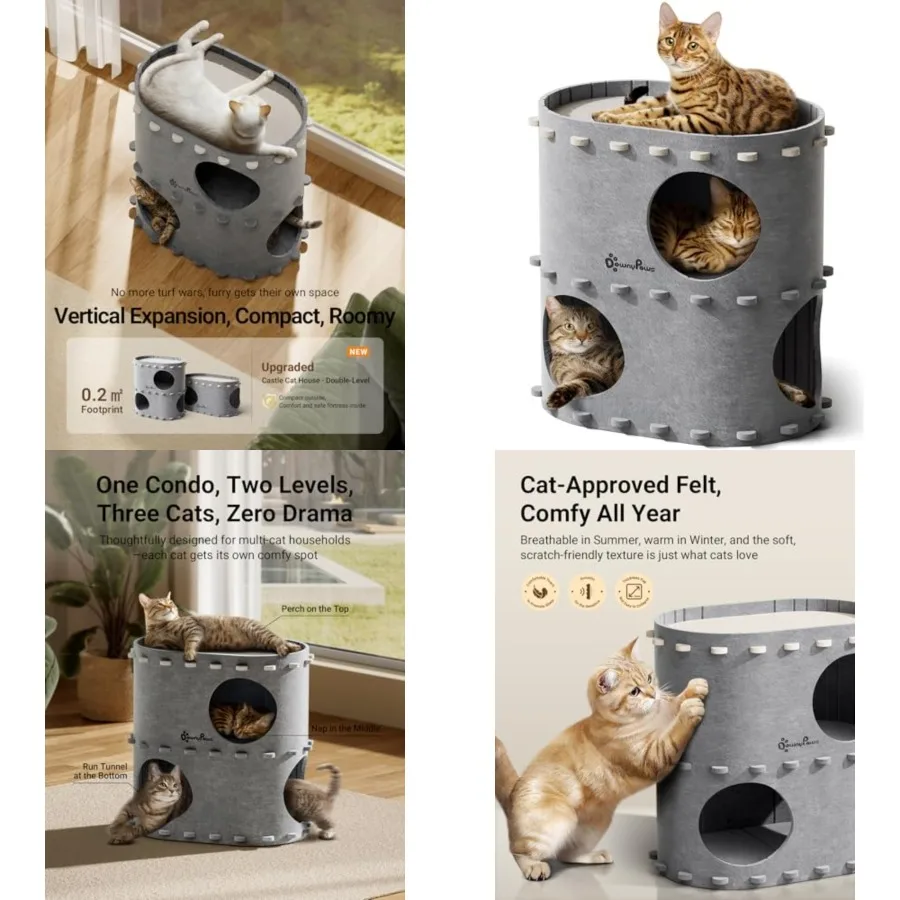 Cat House for Indoor Cats, 2-Storey Foldable Cat Bed Cave, Felt Cats Tunnel Bed Condo, Castle Kitten Cube Hideaway for Multicat
Cat House for Indoor Cats, 2-Storey Foldable Cat Bed Cave, Felt Cats Tunnel Bed Condo, Castle Kitten Cube Hideaway for Multicat