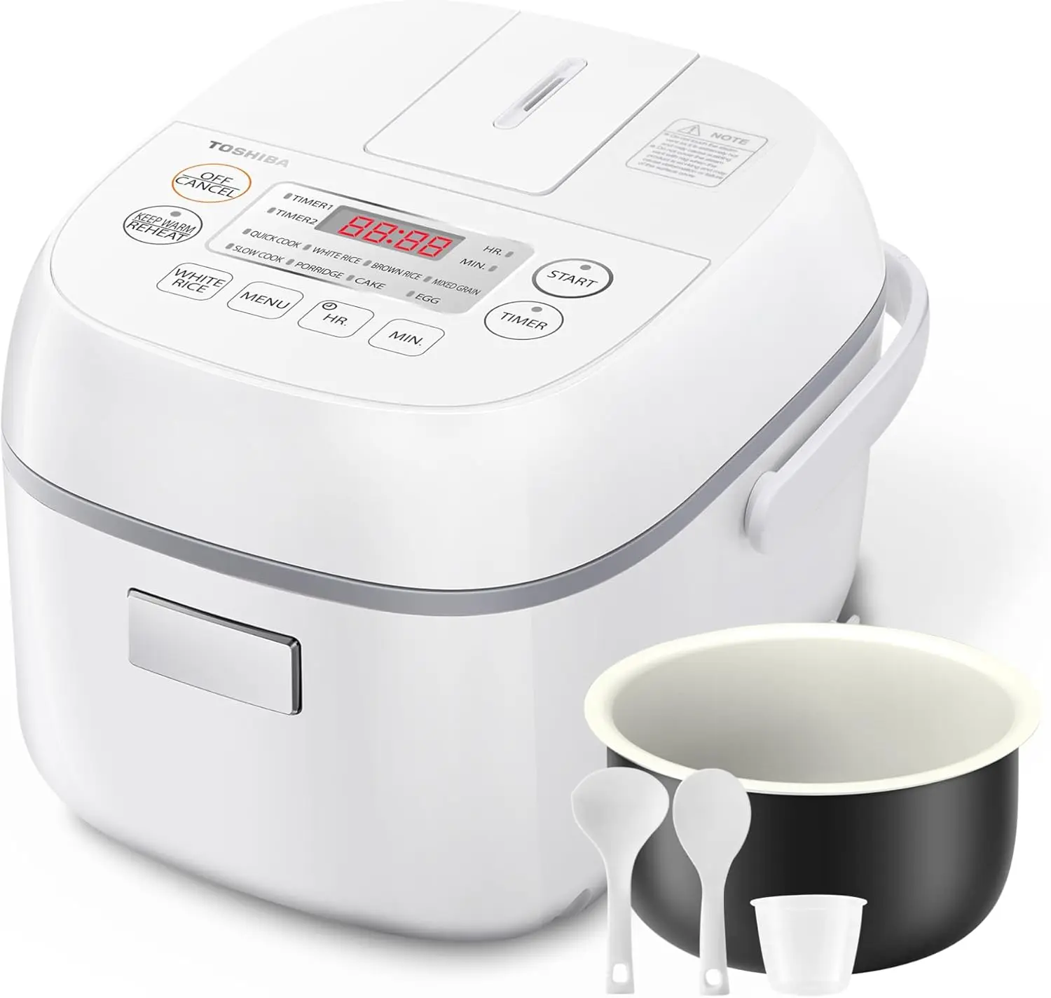 Mini Rice Cooker, 3 Cups Uncooked, Fuzzy Logic, 24hr Timer, Auto Keep Warm, White
Mini Rice Cooker, 3 Cups Uncooked, Fuzzy Logic, 24hr Timer, Auto Keep Warm, White