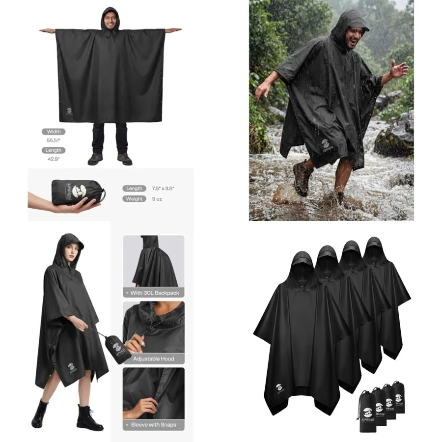 Hooded Rain Poncho Waterproof Raincoat Jacket for Men Women Adults
Hooded Rain Poncho Waterproof Raincoat Jacket for Men Women Adults
