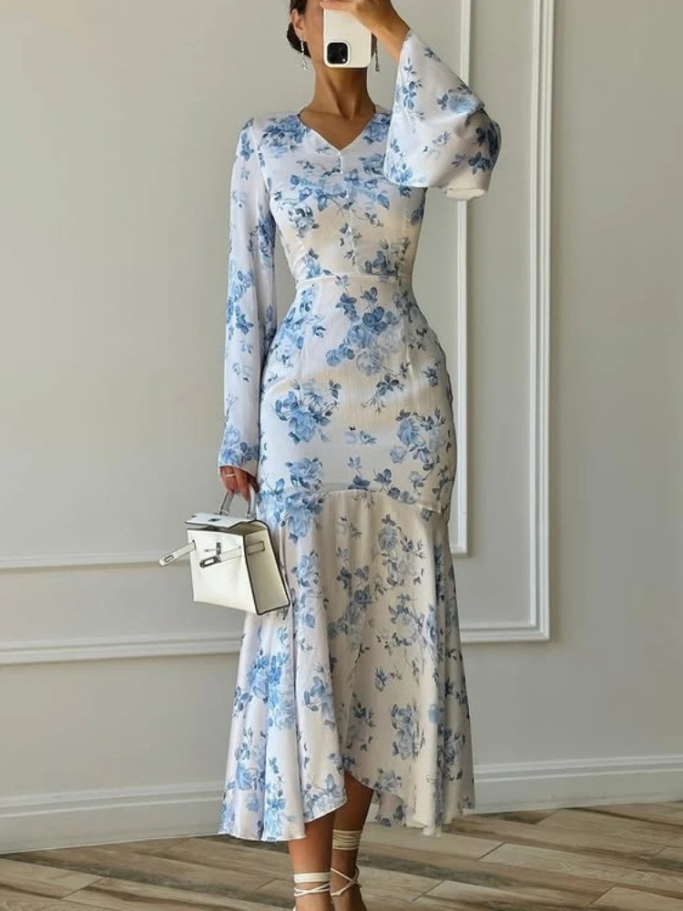 FDYOUI Office Lady V-neck Long Sleeve Floral Print Party Dress Women Elegant High Waist Lace-up Tunics Mermaid Vacation Dresses
FDYOUI Office Lady V-neck Long Sleeve Floral Print Party Dress Women Elegant High Waist Lace-up Tunics Mermaid Vacation Dresses