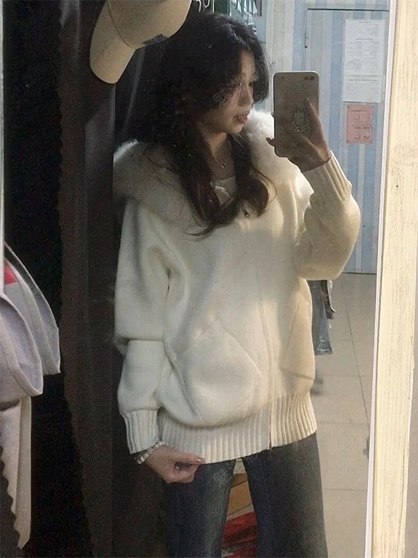Korean Lazy Style Loose Sweet Japanese Soft Cozy Fur Collar Hooded Knitted Open Cardigan Top Outerwear Soft Warm Gentle
Korean Lazy Style Loose Sweet Japanese Soft Cozy Fur Collar Hooded Knitted Open Cardigan Top Outerwear Soft Warm Gentle
