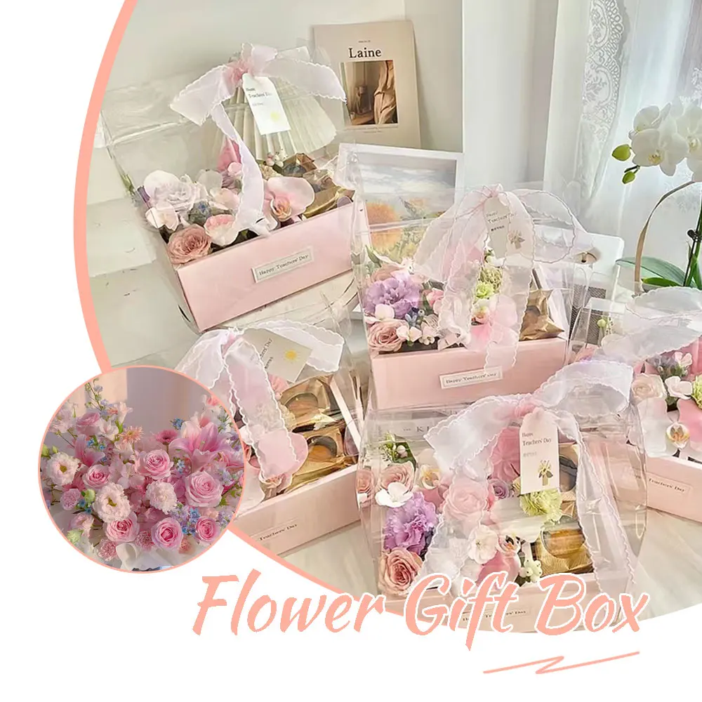 Flower Cake Box Transparent PVC Folding Handheld Flower Arrangement Box Valentine's Day Fruit Flower Box
Flower Cake Box Transparent PVC Folding Handheld Flower Arrangement Box Valentine's Day Fruit Flower Box