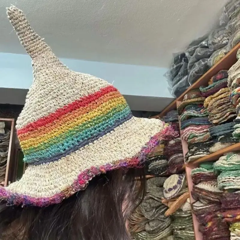 Nepalese Handmade Rainbow Straw Hat Colorful Cotton & Linen Woven Sun Hat for Witch Style Pointed Fisherman Hat
Nepalese Handmade Rainbow Straw Hat Colorful Cotton & Linen Woven Sun Hat for Witch Style Pointed Fisherman Hat