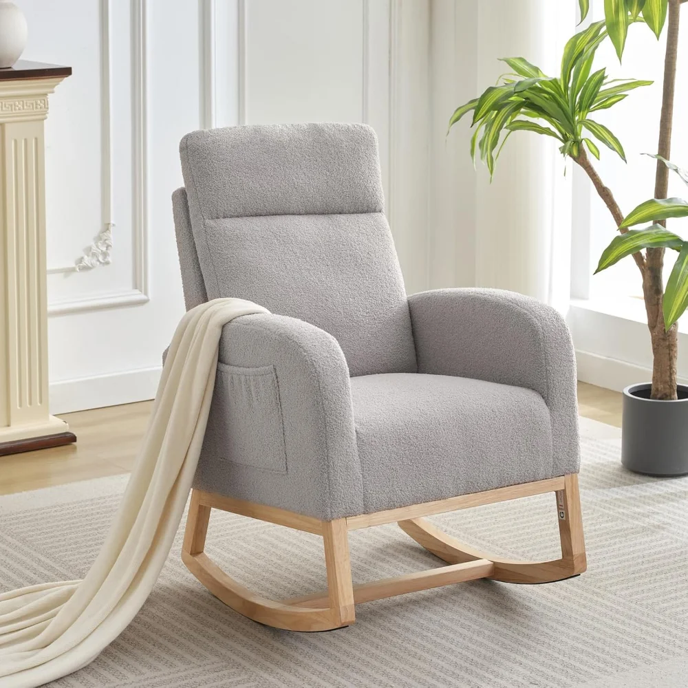 Rocking Chair Nursery, Modern Upholstered Glider Rocker with Side Pocket, High Backrest Padded Seat Accent Armchair
Rocking Chair Nursery, Modern Upholstered Glider Rocker with Side Pocket, High Backrest Padded Seat Accent Armchair