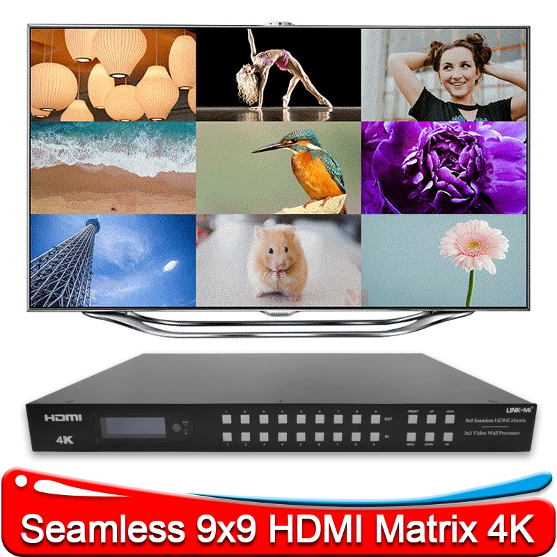 9x9 HDMI-матричный бесшовный переключатель 8x8 HDMI-матрица с аудиоэкстракцией EDID 3x3 Контроллер видеостены 9x1 Мультивиwer
9x9 HDMI-матричный бесшовный переключатель 8x8 HDMI-матрица с аудиоэкстракцией EDID 3x3 Контроллер видеостены 9x1 Мультивиwer