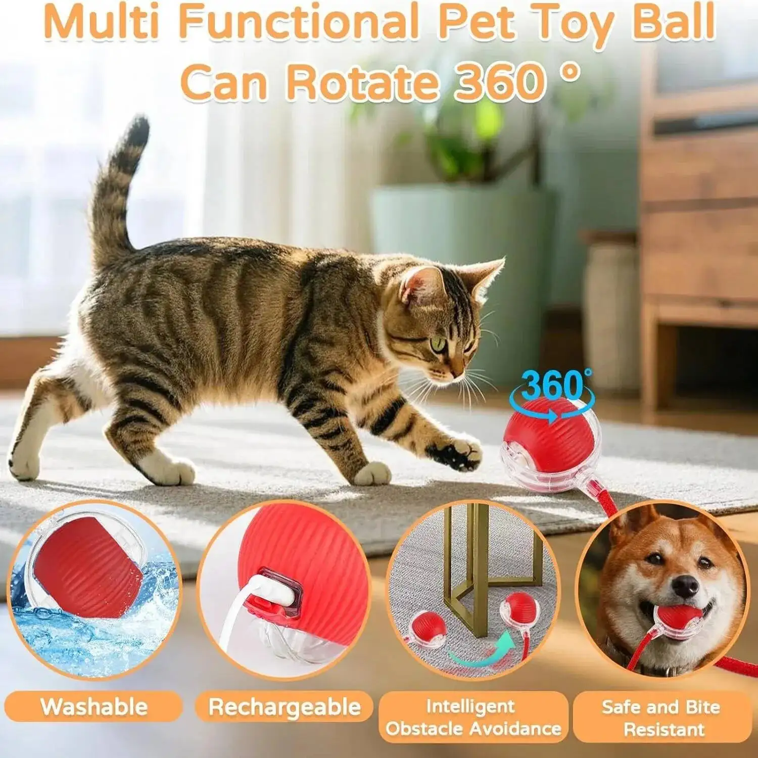 Interactive Automatic Rolling Ball Faux Tail Rechargeable Smart Pet Electric Toy Dog Cat Training Imitate Mouse
Interactive Automatic Rolling Ball Faux Tail Rechargeable Smart Pet Electric Toy Dog Cat Training Imitate Mouse