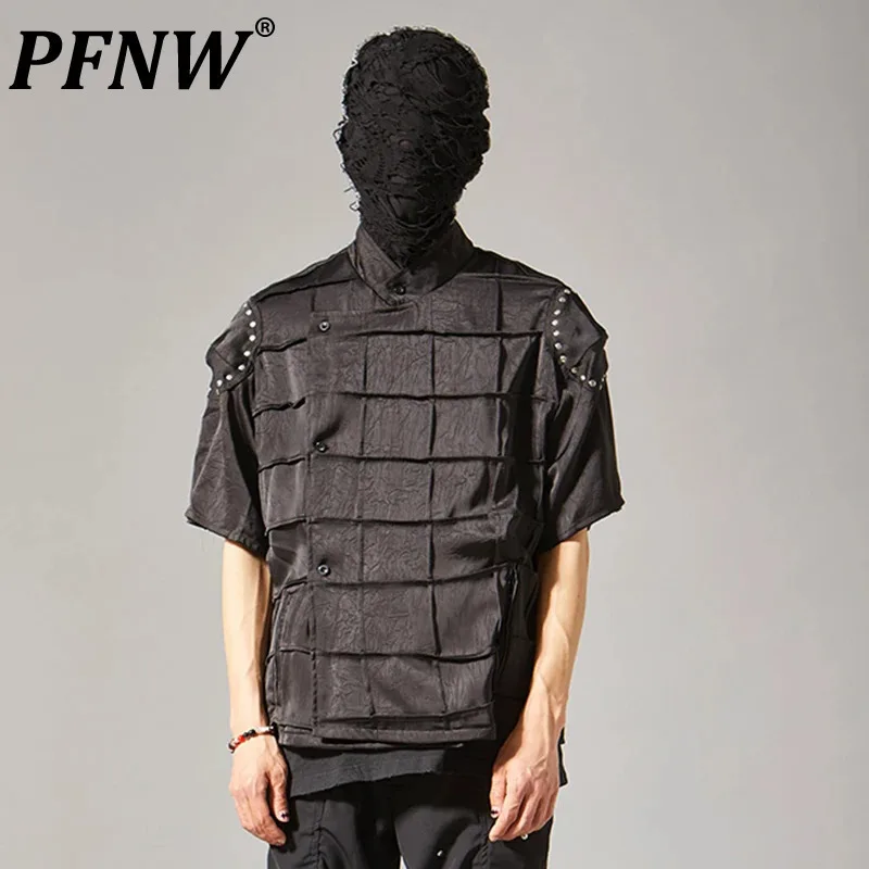 PFNW New Summer Men's T-shirts Three-dimensional Square Pleated Male Tops Stand Collar Short Sleeve Tees Punk Style 12C193
PFNW New Summer Men's T-shirts Three-dimensional Square Pleated Male Tops Stand Collar Short Sleeve Tees Punk Style 12C193