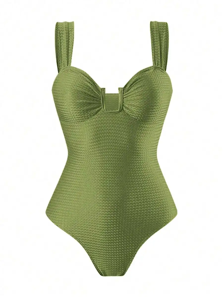 Women Solid Textured U-Neck Cutout Backless One Piece Swimsuit Sage Green
Women Solid Textured U-Neck Cutout Backless One Piece Swimsuit Sage Green