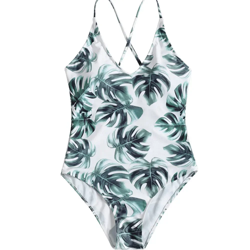Sexy One Piece Swimsuit Swimwear Women Green Leaf Print V-neck Cross Back Straps Bathing Suit Beachwear New Trajes De Bano Mujer
Sexy One Piece Swimsuit Swimwear Women Green Leaf Print V-neck Cross Back Straps Bathing Suit Beachwear New Trajes De Bano Mujer