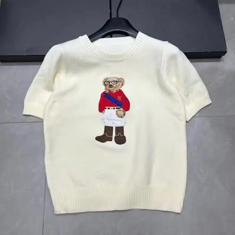 Summer Luxury Brand Cartoon Bear Embroidered Pullover Tops Knitwear Women Short Sleeve T-shirt Ladies Wool Knitted Sweater Shirt
Summer Luxury Brand Cartoon Bear Embroidered Pullover Tops Knitwear Women Short Sleeve T-shirt Ladies Wool Knitted Sweater Shirt