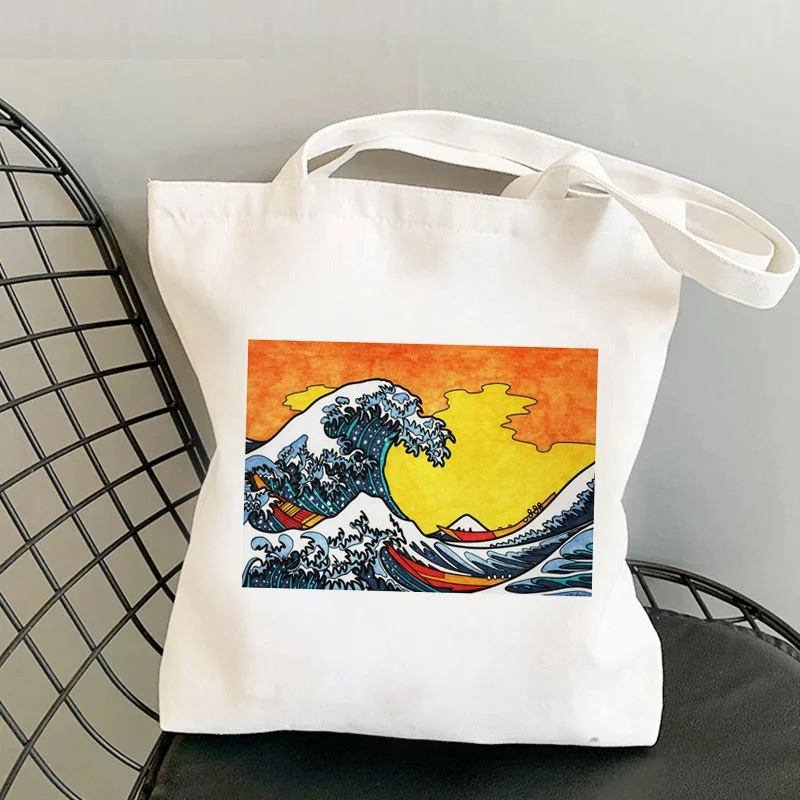 Colorful Wave Off Print Canvas Tote Bag, White Japanese Art Shoulder Bag Eco Reusable Casual Handbag
Colorful Wave Off Print Canvas Tote Bag, White Japanese Art Shoulder Bag Eco Reusable Casual Handbag